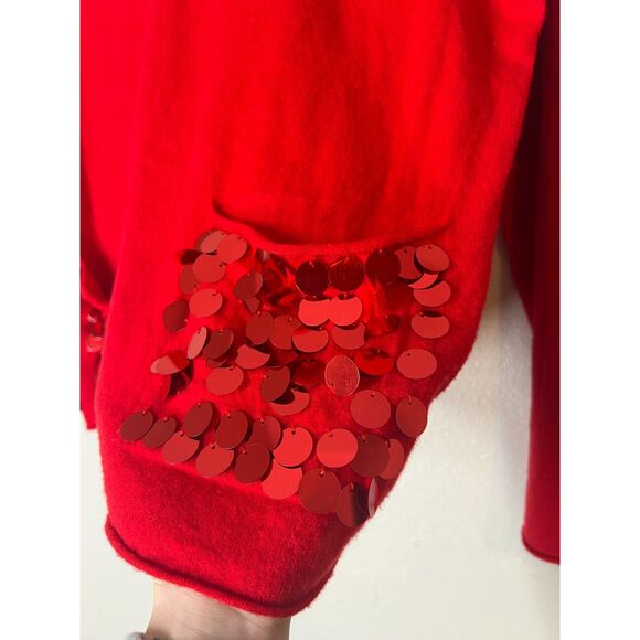 Lola Paris Soft Red Sweater Sz M/L Sequin Holiday Artsy Party Christmas Modal - Picture 3 of 9